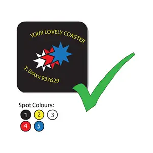 This design does use spot colours. Coaster design which uses solid colours on all elements, therefore all are spot colours